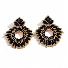 2PCS Vintage Court Style Elegant Colorful Hollow Flower Women's Earrings Suitable For Women's Weddings, Banquets, And Parties - 黑色 - 查看 10