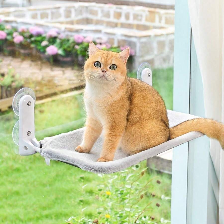 Cat Window Perch, Glow In The Dark Cordless Foldable Pet Hammock Bed For Window With Sturdy Metal Frame, Glowing Stars Pattern Resting Seat For Indoor Cats - Grey - M - View 1
