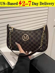 Women's Vintage Crossbody Bag With Gold Chain And M Pattern,Retro Letter Print Shoulder Purse For Women, Chic Crossbody Bag For Travel, Commute, Dates & Daily Outings, Fashion Shoulder Bag, Fashion Handbag, Metal Decoration, Designer-Inspired Tote Bag, Elegant Everyday Clutch, Crossbody Bag,Purse Fits Phone, Wallet, Keys In White, Black & Coffee Brown,The Best Gift Choice, Birthday Gift, Valentine's Day[US Local Warehouse] - 彩色 - 查看 12
