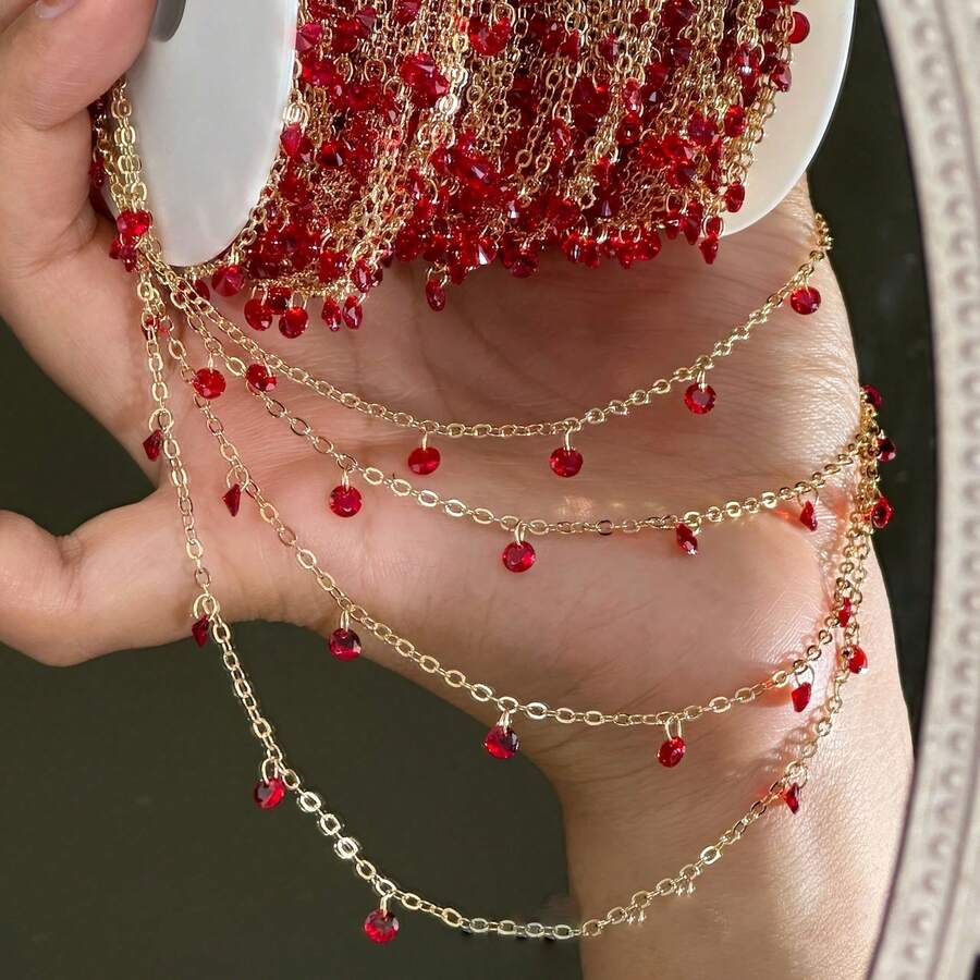 39.37-Inch DIY Chain Pigeon Blood Red Chain High-Temperature Color Protection Handmade Chain Bracelet Necklace Clothing Accessories, Suitable For Halloween, Valentine's Day, Thanksgiving, Teacher's Day, Back-To-School Season, Holiday Gifts. - 金色 - 查看 1