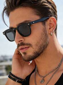 1 Pair New Retro Rivet Fashion Glasses, Small Frame PC Decorative Fashionable Fashion Glasses, Minimalist Versatile Unisex High-End Driving Fashion Glasses - Multicolor - View 5