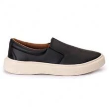 Men's Casual Slip-On Sneakers, Synthetic Leather Boat Shoes, Easy To Put On - 黑色 - 查看 2