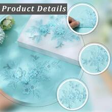 [Free Shipping]4Pcs Light Blue Floral Lace Applique Polyester Flower Embroidery Sew On Tulle Patches Vintage 3D Embroidered Soild Appliques For Sewing MaFKing Dresses Crafts Wedding Costumes Bridal Supply - LightBlue - 查看 7