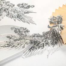 [Free Shipping]Silvora Pair Embroidery Phoenix Costume Sequin Appliques Patches, Peacock Feather Tail Applique Embellishments For Dance Dresses,Clothes,T-Shirt,Neckline Bodice Pants (Silver) - 銀色 - 查看 5