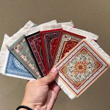 6件套方形流苏布艺桌垫咖啡杯垫复古波西米亚风新年情人节斋月家居派对装饰 - 彩色 - 查看 8