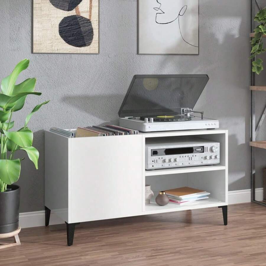 vidaXL Armadio a dischi bianco brillante 84,5x38x48 cm in legno metalmeccanico - Bianco - Visualizzare 1