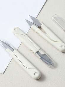 迷你弹簧剪刀，带保护帽，白色极简设计，小型缝纫线剪刀，便携式安全剪刀 - 白色 - 查看 1