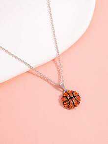 1pc Fashion Creative Sports Casual Style Rhinestone Basketball & Baseball Pendant Necklace, Unisex - Multicolor - View 2