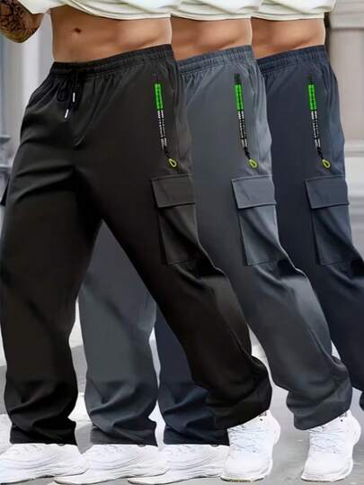 New Spring/Summer Cargo Pants Men, Loose Straight Leg Multi-Pocket Casual Trousers, Spring/Autumn