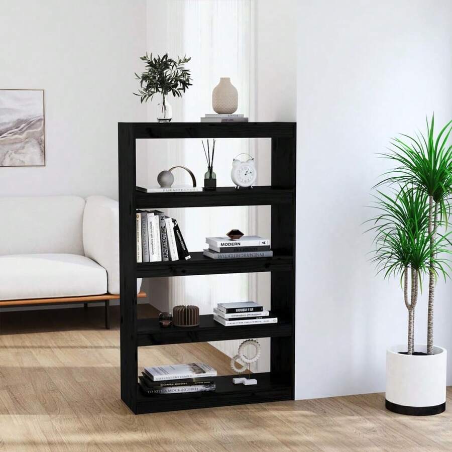 vidaXL Bibliothèque/Séparateur de pièce Noir 80x30x135,5 cm Pin massif - Noir - Voir 1