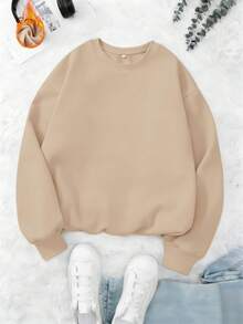 女式秋冬裝保暖抓絨襯裡pull femme，女式圓領運動衫 棉質女士上衣，寬鬆休閒運動衫，百搭，ins風/復古/學院風，柔軟透氣外出上衣，適合寒冷天氣服裝長袖上衣，女式街頭服飾運動上衣女裝，trip hoodie，italy seeater，sudaderas de mujer，sudaderas de mujer invierno，ropa invierno de mujer，vestiti，winter，polar mujer，forro polar， - 杏色 - 查看 1