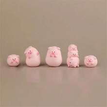 Pack Of 5 Whimsical Resin Pig Figurines | Cute Cartoon Tall And Short Pig Decorations | DIY Gardening & Tabletop Display | Micro Landscape, Miniature Figurines, Room Decor - 粉色 - 查看 11