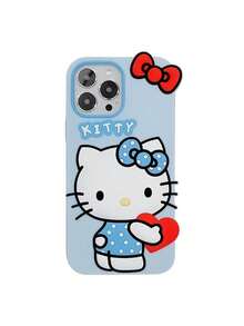 Ốp lưng điện thoại Sanrio hình mèo KT nơ trái tim, tương thích với iPhone 17 Pro Max, vỏ bảo vệ silicon chống sốc cho iPhone 17/16 Plus, 15 Pro, 13/12/11, 14 Pro, thiết kế cá nhân hóa sáng tạo. - Màu xanh nhạt - Xem 3