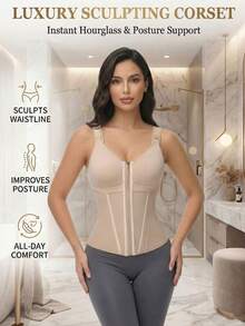 ZGQNBelle Waist Trainer Faja For Women Colombian Style Corset Shapewear Tummy Control High Compression Body Shaper Zipper Vest Girdle Belt Workout Postpartum - Apricot - View 2