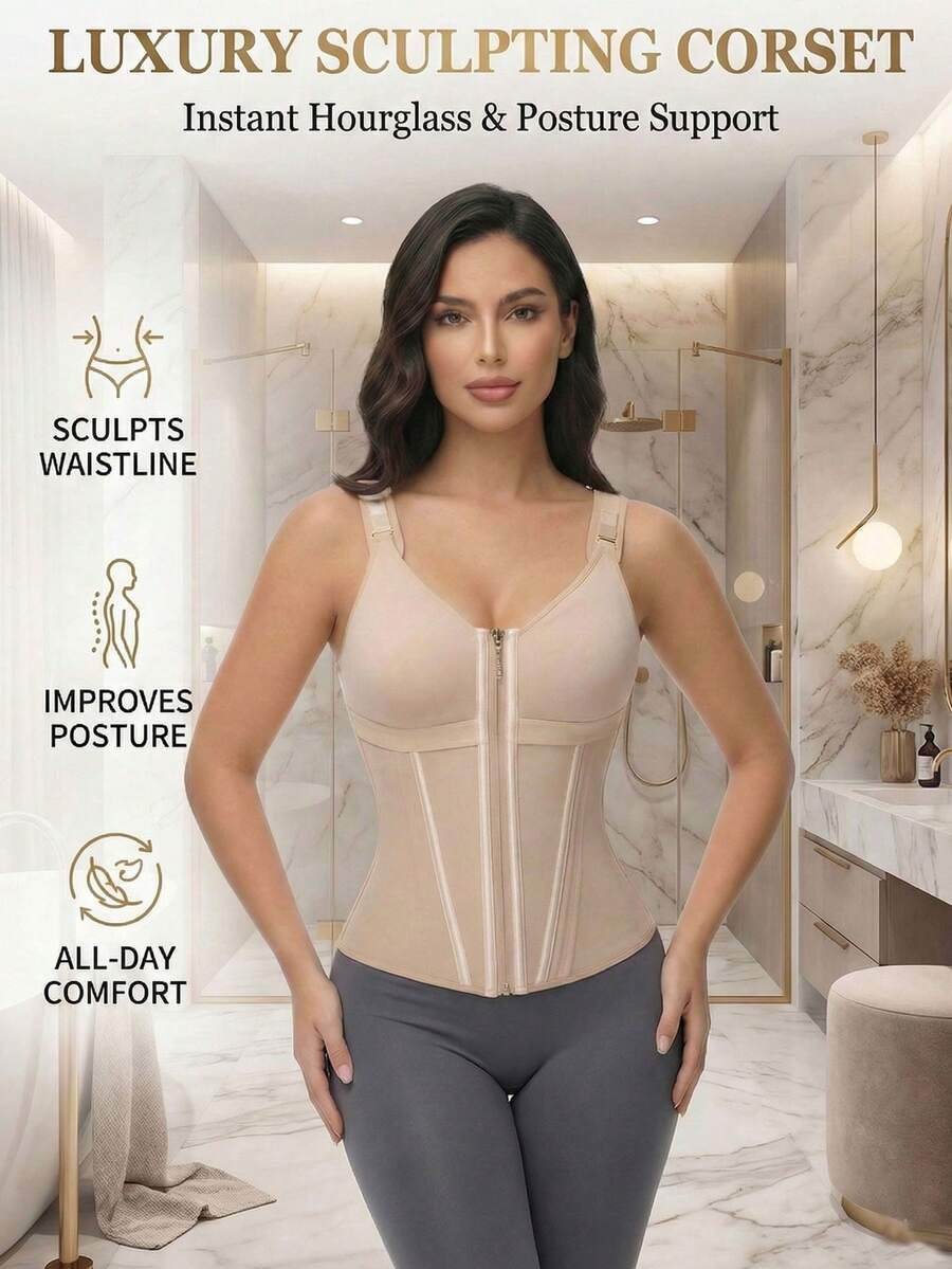 ZGQNBelle Waist Trainer Faja For Women Colombian Style Corset Shapewear Tummy Control High Compression Body Shaper Zipper Vest Girdle Belt Workout Postpartum