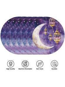 1pc Moon Print Irregular Placemat, Holiday Decoration For Dining Room, Restaurant, Party, Home - Multicolor - View 5