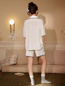 Gongdie 2 piezas Conjunto de pijama de Mickey Mouse mágico de Disney, traje de ropa de dormir de manga corta, suave y transpirable, que absorbe la humedad, para primavera/verano - Blanco - Ver 2