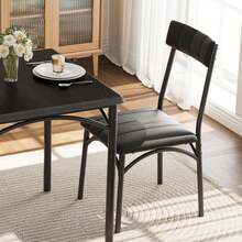 Juego de Comedor de 3 Piezas para 2 Personas, Mesa de Cocina Cuadrada Compacta con Sillas Tapizadas, Ideal para Departamentos o Estudios Pequeños, Color Negro - Negro - Ver 8