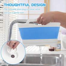 Collapsible Dish Basin With Drain Plug, 8.5L 2.2 Gallon Foldable Wash Basin, RV Portable Camping Sink, Outdoor Multiuse Space Saving Wash Bin For Baby Bottle, Kitchen Storage Tray (Blue) - 彩色 - 查看 5