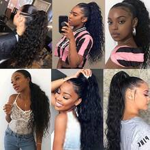 Deep Wave Drawstring Ponytail Hair Extensions 16-26 Inches Ponytail Natural Black Color Brazilian Remy Human Hair #1B 1piece - Natural Black - View 7