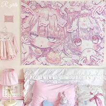 Kawaii Anime Pink Girl Tapestry – Home Decor Wall Hanging Bedroom Background Decor Cute Fashion Lady Tapestries For Living Room - T7-05-GT - 查看 3
