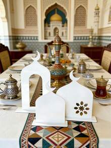 3件套伊斯兰新月亚克力桌面摆件 - 节日家居装饰，中东阿拉伯几何图案桌面中心摆件，伊斯兰风格装饰（黑/白/金，小/中/大/3件套） - 彩色 - 查看 12