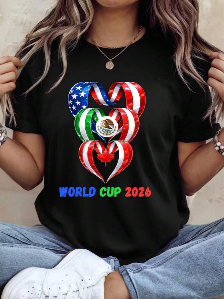 Football World Cup 2026 Design Soccer Shirt Graphic USA Canada Mexico Fan T-Shirt Sublimation File World Cup For Women's And Men's Fans Gift - màu đen - Xem 1