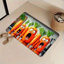 1pc 2D Flat Flannel Cute Screaming Carrot Design Doormat - Soft Flannel, Non-Slip, Machine Washable Polyester Mat For Kitchen, Laundry Room, Bathroom, And Hallway Decor, Laundry Room Mat |   Playful Design |   Durable Floor Covering, Washable Area Mat - Multicolor - View 13