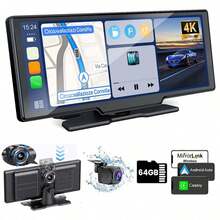 4K Ultra HD Dual-Camera DVR With Voice Control - 10.26 Inch Large Screen, Wireless CarPlay & Android Auto, 1080p Rear Camera, Loop Recording, WiFi, Call & Navigation, FM/AUX, Easy Stick-On Mount, Includes 64GB Memory Card - Perfect For All Vehicles - 後退 - 查看 7