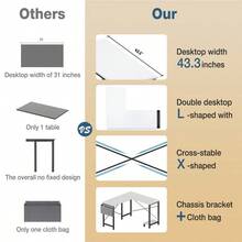 EDX L Shaped Computer Desk Corner Desk, Gaming Table 49 Inch PC Writing Study Desk Home Office Dorm Small Space, White - Mặc định - Xem 3