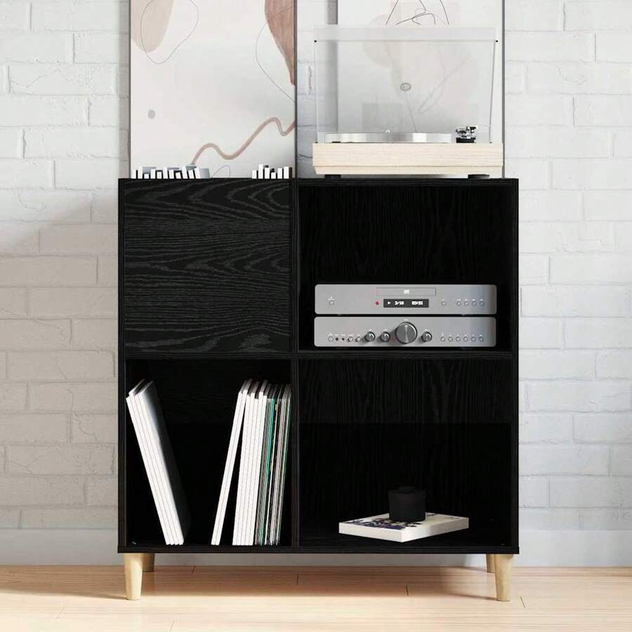 vidaXL Mueble de vinilo marrón negro 84,5 x 38 x 89 cm madera de ingeniería - Negro - Ver 1