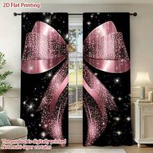 2 Stücke glänzende rosa Schleifen-Muster Vorhänge, halbtransparente Polyester Stoff Vorhänge, strapazierfähig & maschinenwaschbar, mit Kaschenöffnung (Stangen nicht enthalten), geeignet für Büro, Wohnzimmer, Schlafzimmer, Esszimmer, Küche, Bad, Arbeitszimmer. Leicht zu installierende halbtransparente Vorhänge, Alltagsdekoration für Zuhause, geeignet für alle Jahreszeiten - Verschiedenfarbig - Übersicht 2
