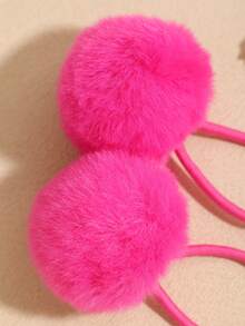 2个毛绒发圈，带绒球，休闲波西米亚宫廷风发绳，可爱街头时尚优雅配饰，涤纶材质，四季皆宜，可作马尾辫发圈、发圈、橡皮筋发带、发绳、弹力发带，家居美发饰品 - 玫紅色 - 查看 4