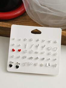 1 套 40 隻小巧可愛精緻耳環,鋅合金蝴蝶皇冠耳環套裝,百搭適合女士日常使用 - 銀色 - 查看 6