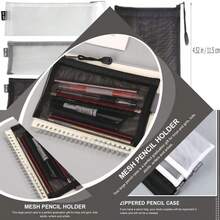 CALLARON 3 piezas Bolsa de Lápices de Nylon con Malla Transparente Estuche de Lápices con Cierre Organizador Portátil de Útiles Escolares Negro y Gris para Estudiantes y Profesionales - como en la foto - Ver 1