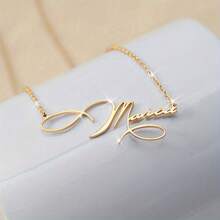 Stainless Steel Customized Gold Artistic Font Style Name Necklace Fashionable And Elegant Handwriting Style Personalized Private Custom Nameplate Pendant Necklace Women's Charm Jewelry Valentine's Day Gift - Multicolor 4 - View 3