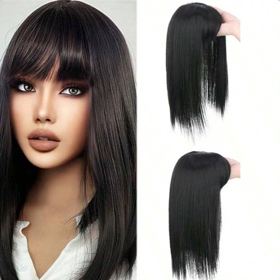 12inch Hair Toppers For Women With Thinning Hair Real Remy Human Hair Clip In Hair Pieces Large Base Wiglets With Bangs Hair Extension Hairpieces Remy Straight Hair Pieces With Bangs