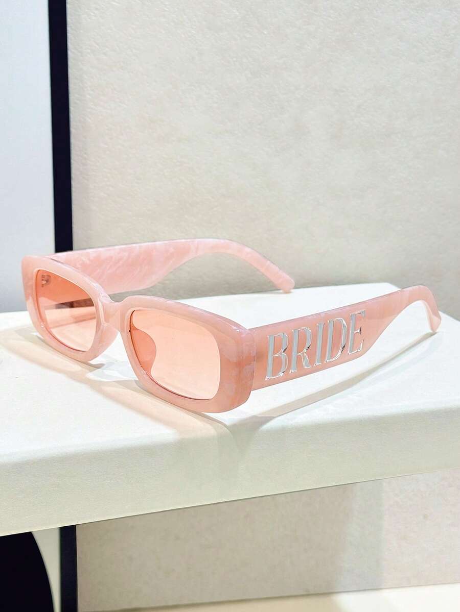 1副女士方形小框果冻白个性化撞色新娘婚礼时尚眼镜，度假派对