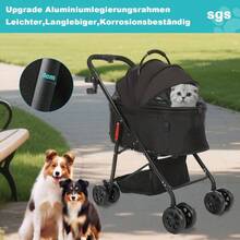 Lightweight Foldable Pet Stroller With Detachable Carrier, Breathable Window, One-Click Folding, Safety Buckle & Side Storage Pouch - Black - View 1