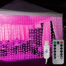 Luces de cortina LED con 8 modos, alimentadas por USB, luces de ambiente para boda, Año Nuevo, Día de San Valentín, dormitorio, sala de estar, decoración de pared, cumpleaños, fiesta, decoración de ventana interior (control remoto no incluido con batería) - Luz de cortina USB - Ver 19