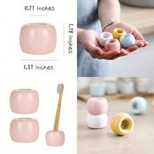 2PCS Sleek Ceramics Toothbrush Holder Stand Handmade Multi-Function Toothbrush Stand Waterproof For Bathroom And Countertops Pink - Hồng - Xem 1