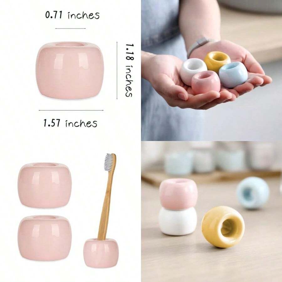 2PCS Sleek Ceramics Toothbrush Holder Stand Handmade Multi-Function Toothbrush Stand Waterproof For Bathroom And Countertops Pink - Hồng - Xem 1