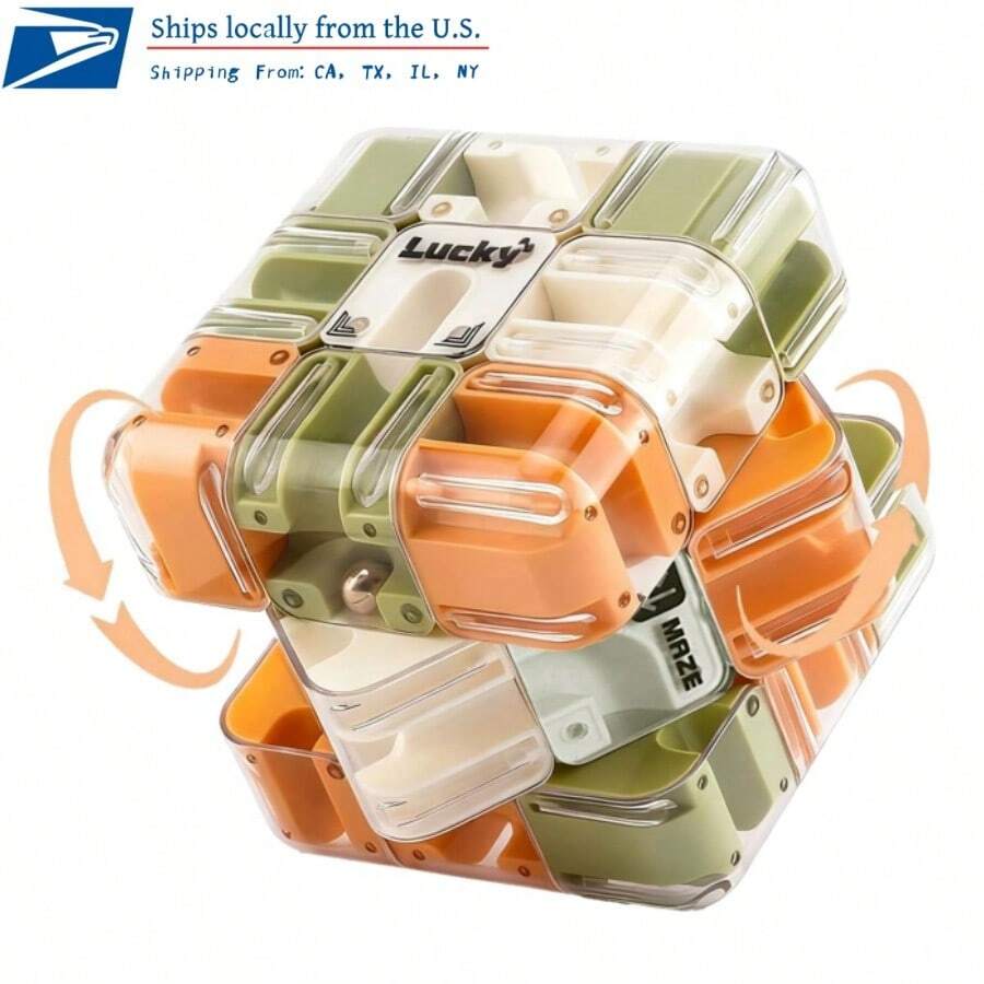 2026 New 3D Rolling Fan Maze Cube | 3D Puzzle Game, Combining Relaxation, Stress Relief, And Concentration Training Functions, Suitable For Adults And Children's 3D Maze Challenges | Plastic Material, Three-Level Challenge, Suitable For Gatherings And Competitions | Ideal Gift For Christmas, Valentine's Day, And Easter | No Feathers/Special Currency Items ﻿ - 橘色 - 查看 1