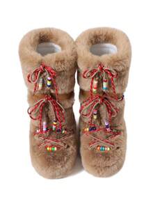 Women's Faux Fur Boots Fuzzy Fluffy Furry Snow Boots Round Toe With Lace-Up Design Cute Warm Suitable For Christmas Halloween And Winter - 駝色a - 查看 3