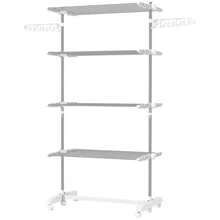 HOMCOM Mobile Drying Rack, 142 X 55 X 172 Cm, Foldable (4 Tiers), With Wheels, Locking Function, Side Wings, Made Of ABS, White - White - View 3