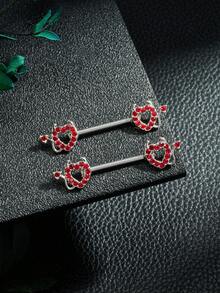 CIZME 1pair Sparkling Zirconia Pink Heart & Butterfly Nipple Barbells Nipple Rings,14G Heart Shaped Dangle Nipple Barbells Rings,Nipple Piercing Jewelry,Romantic Date Night Accessory Valentine's Day Gift - Silver - View 3