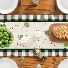 1pc St. Patrick's Day Clover Gnome Buffalo Plaid Table Runner, Seasonal Spring Holiday Kitchen Dining Table Decor, Suitable For Indoor And Outdoor Home Party Decoration - Multicolor - View 4