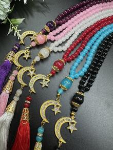 1/6 Islamic Prayer Beads, 99 Glass Imitation Beads, Star And Moon Decorations, Used For Muslim Worship And Arabic Praise Bracelets, Ramadan Supplies Gifts. - Multicolor - View 3