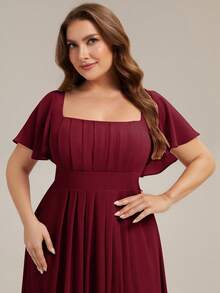 EVERPRETTY Elegant Chiffon Lantern Sleeve Burgundy Bridesmaid Dress, Wedding Guest Dress Spring - Burgundy - View 8