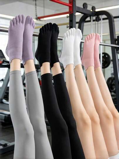 LAOPAO 1/3 双装女士防滑五趾瑜伽袜，健身舞蹈普拉提专用袜，含硅胶颗粒，具有减震、耐磨、透气、吸汗功能，分趾设计，适用于攀岩、动感单车、室内运动